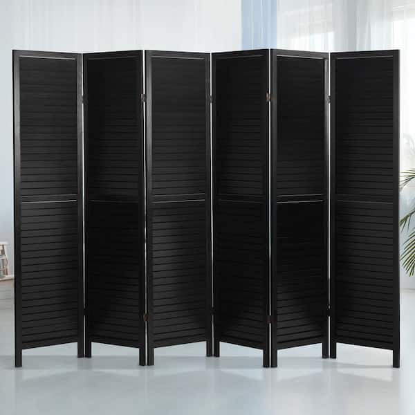 Oriental Furniture Black 6 ft. Tall Wooden Louvered 4-Panel