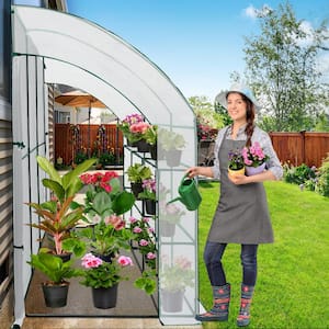 9.9 in. D x 4.9 in. W x 7.1 in. H Outdoor Lean to Walk in Greenhouse with Shelf, White