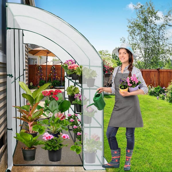 EAGLE PEAK 9.9 in. D x 4.9 in. W x 7.1 in. H Outdoor Lean to Walk in Greenhouse with Shelf, White