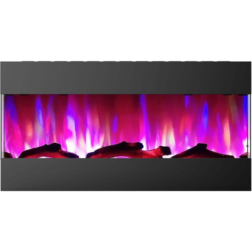 42 in. Wall Mounted Electric Fireplace with Logs and LED Color Changing Display in Black -  Cambridge, CAM42RECWMEF-2BLK