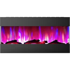 42 in. Wall Mounted Electric Fireplace with Logs and LED Color Changing Display in Black