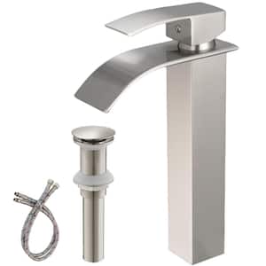 Single Hole Single-Handle Low-Arc Bathroom Faucet with Pop-up Drain Assembly in Brushed Nickel