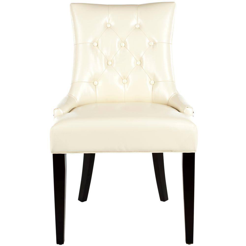 Modern Flat Cream Leather Parsons Side Chair with Espresso Wood Legs