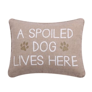 Tan White Spoiled Dog Paw Print 14 in. x 18 in. Throw Pillow