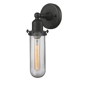 Centri 1-Light Oil Rubbed Bronze Clear Wall Sconce with Clear Glass Shade