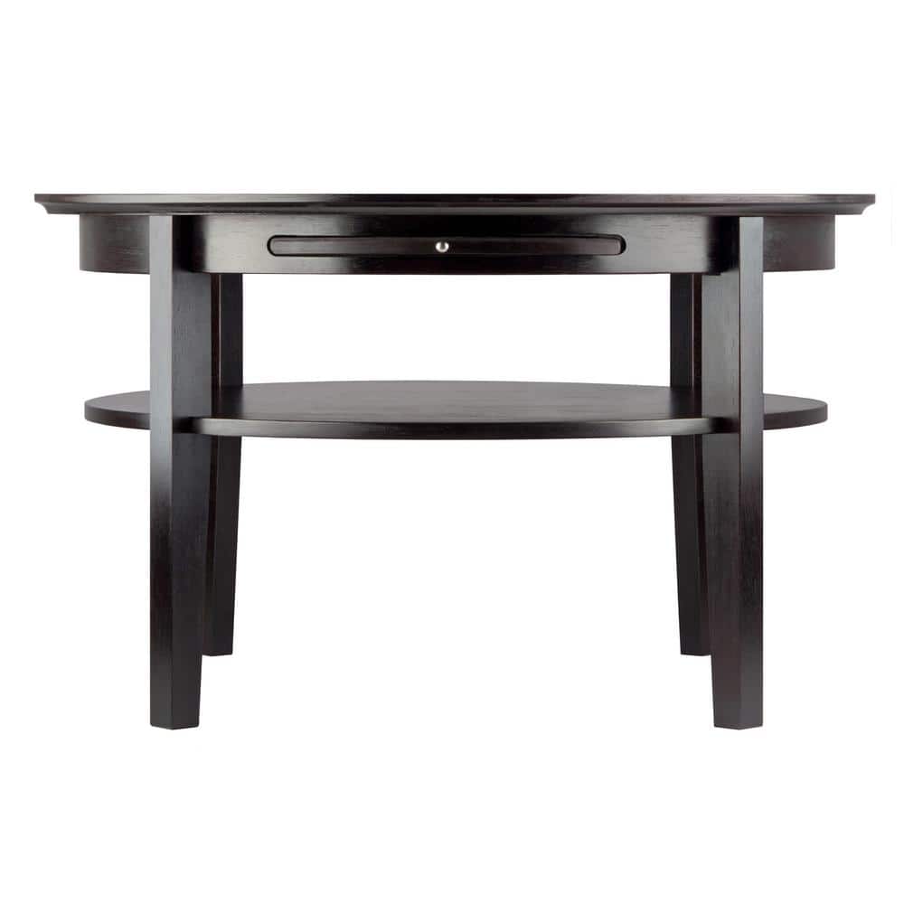 Traditional Amelia Round Espresso Wood Coffee Table with Storage