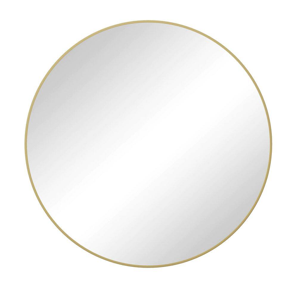 Gold 48in. W x 48in. H Bedroom Round Metal Framed Mirror, HD Anti-Collision