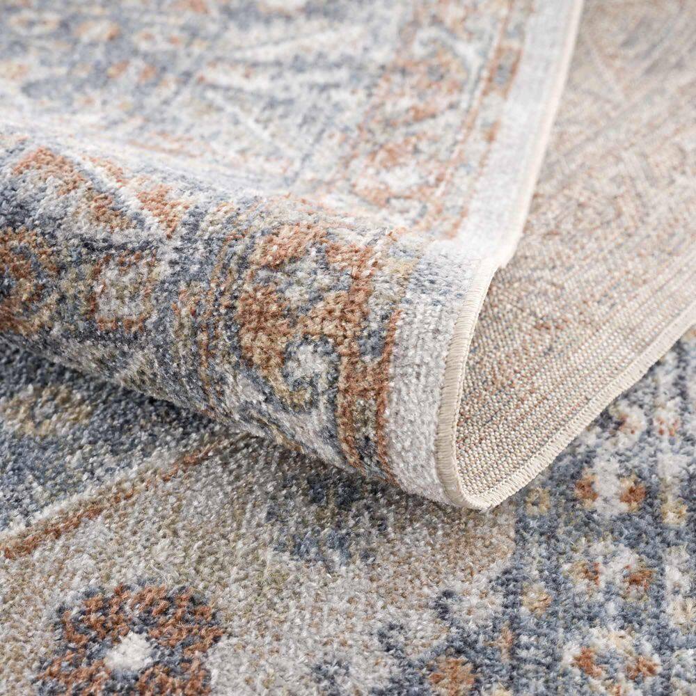 Light Blue and Beige Polyester Medallion Area Rug, 5'3" x 7'