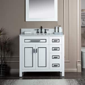 Millan 37 in.W x 22 in.D x 38 in.H Bath Vanity in White with Engineered stone Vanity Top in White with White Sink
