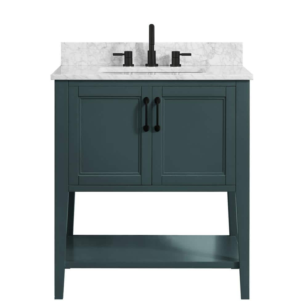 Home Decorators Collection Sherway 31 In W X 22 In D Bath Vanity In Antigua Green With Marble Vanity Top In Carrara White With White Basin 19061 Vs31 Ag The Home Depot