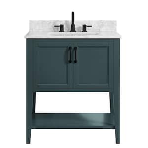 Sherway 31 in. W x 22 in. D Bath Vanity in Antigua Green with Marble Vanity Top in Carrara White with White Basin