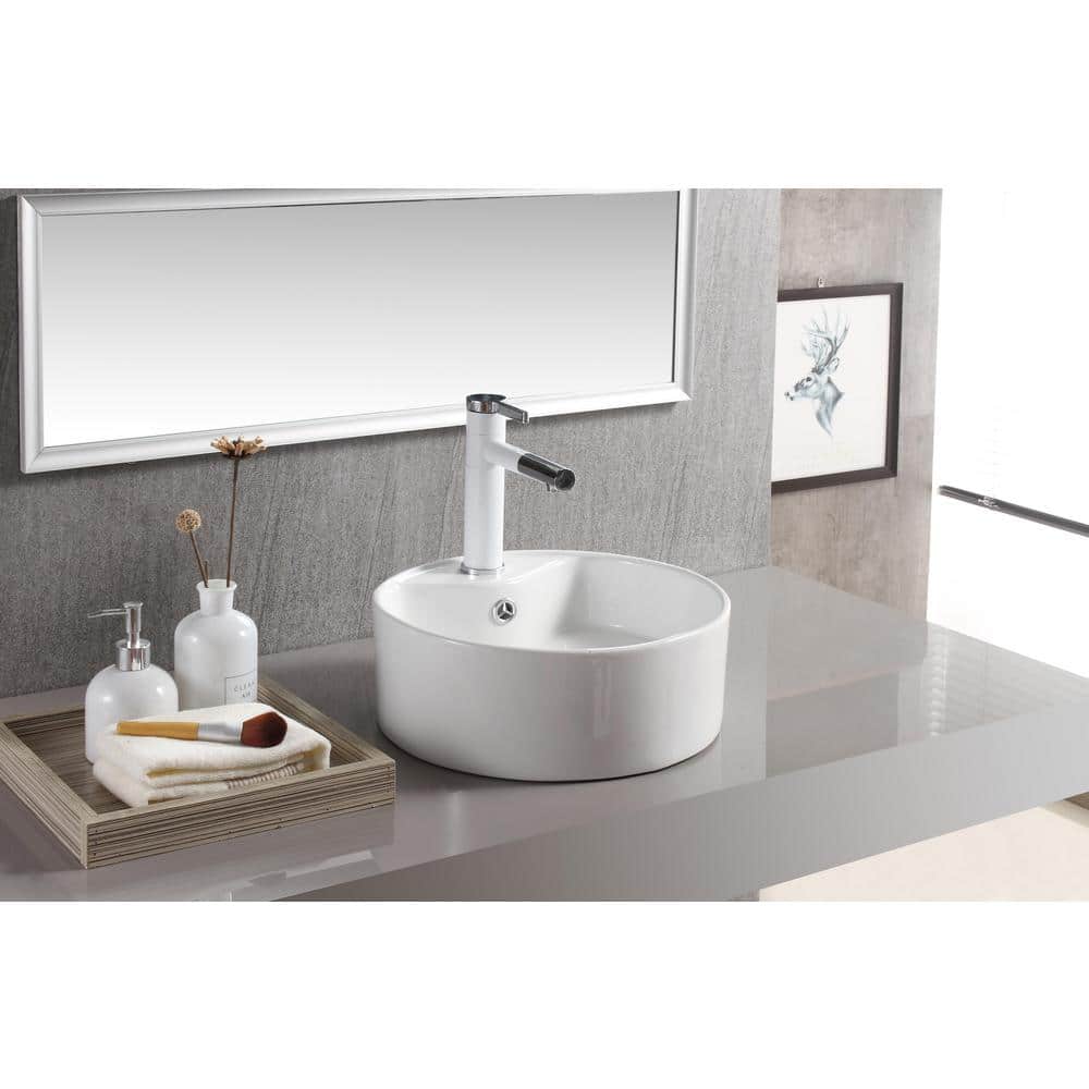 Elanti 15'' White Porcelain Circular Bathroom Sink