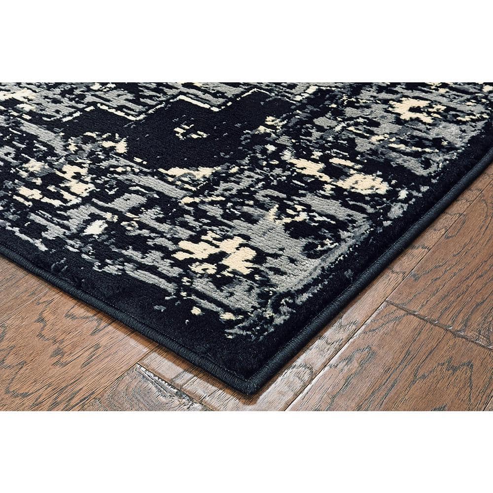Infinity Black and Gray Oriental Synthetic Area Rug