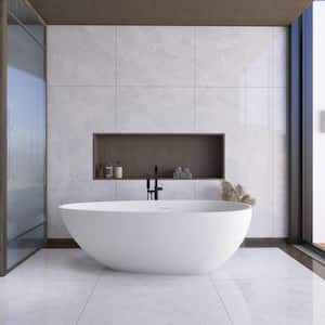 67 in. x 34 in. Stone Resin Solid Surface Freestanding Soaking Bathtub with Center Drain in Matte White