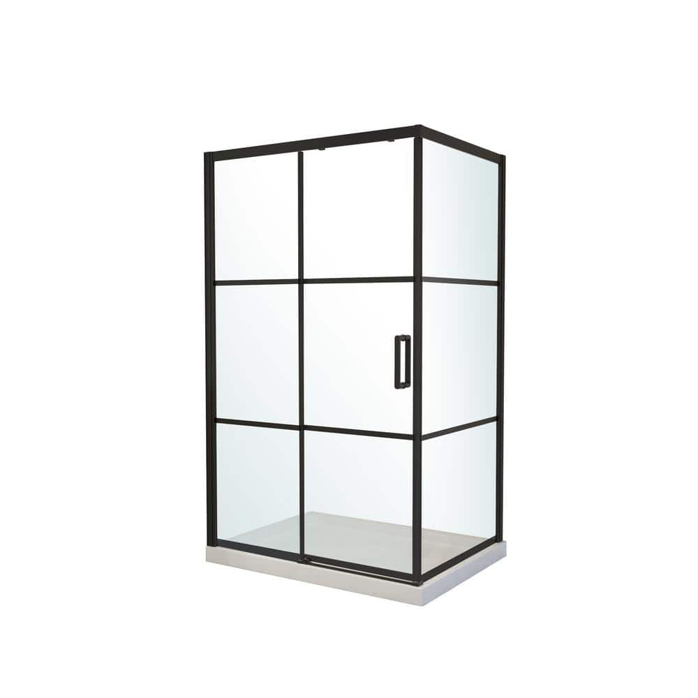 48'' Matte Black Framed Sliding Shower Enclosure with Clear Glass