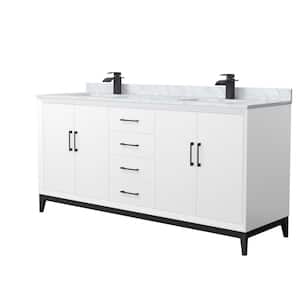 Amici 72 in. W x 22 in. D x 35.25 in. H Double Bath Vanity in White with Matte Black Trim with White Carrara Marble Top