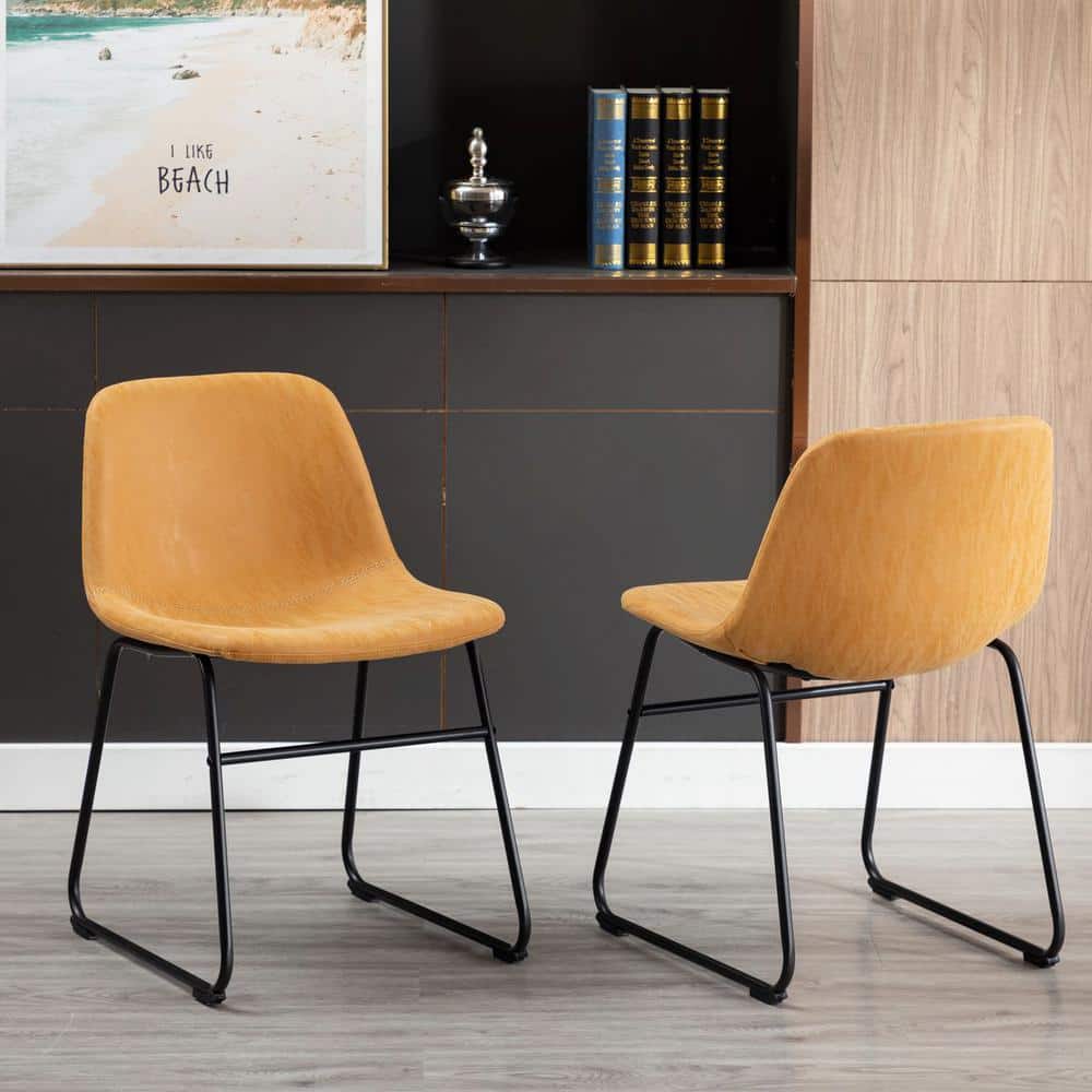 Tan Faux Leather Upholstered Armless Side Chairs with Metal Legs, Set of 2