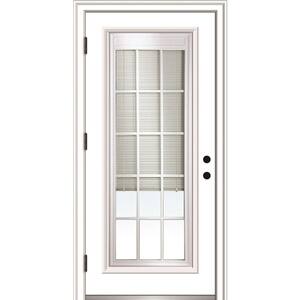 32 in. x 80 in. Internal Blinds/Grilles Right-Hand Outswing Full Lite Clear Primed Fiberglass Smooth Prehung Front Door