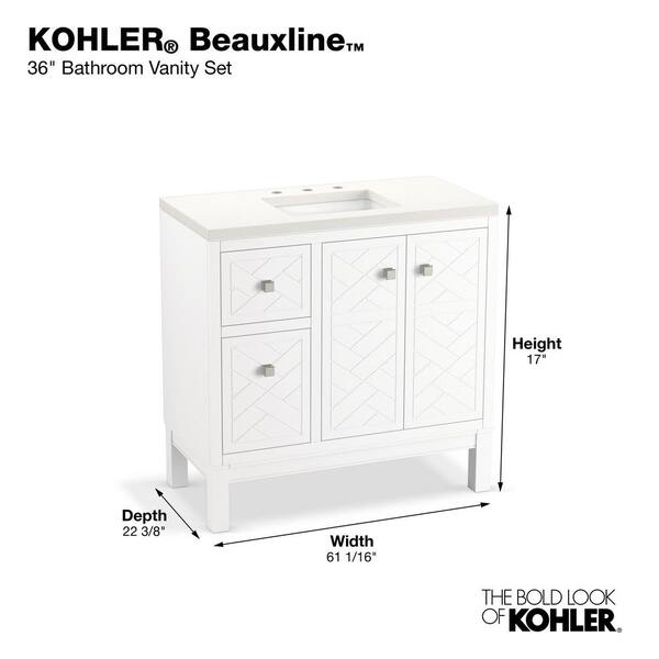 KOHLER Beauxline 36.25in. Single Sink Freestanding White Bath Vanity with White Quartz Top Assembled