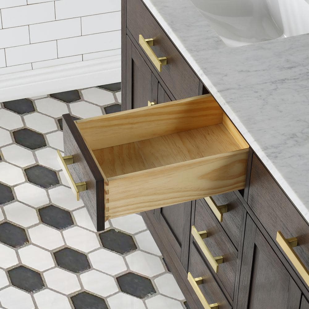 Chestnut 60" Brown Oak Double Bathroom Vanity with Gold Accents