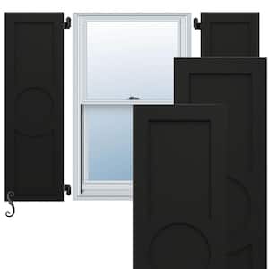Enduracore Center Circle Arts and Crafts 12 in. W x 28 in. H Raised Panel Composite Shutters Pair in Black