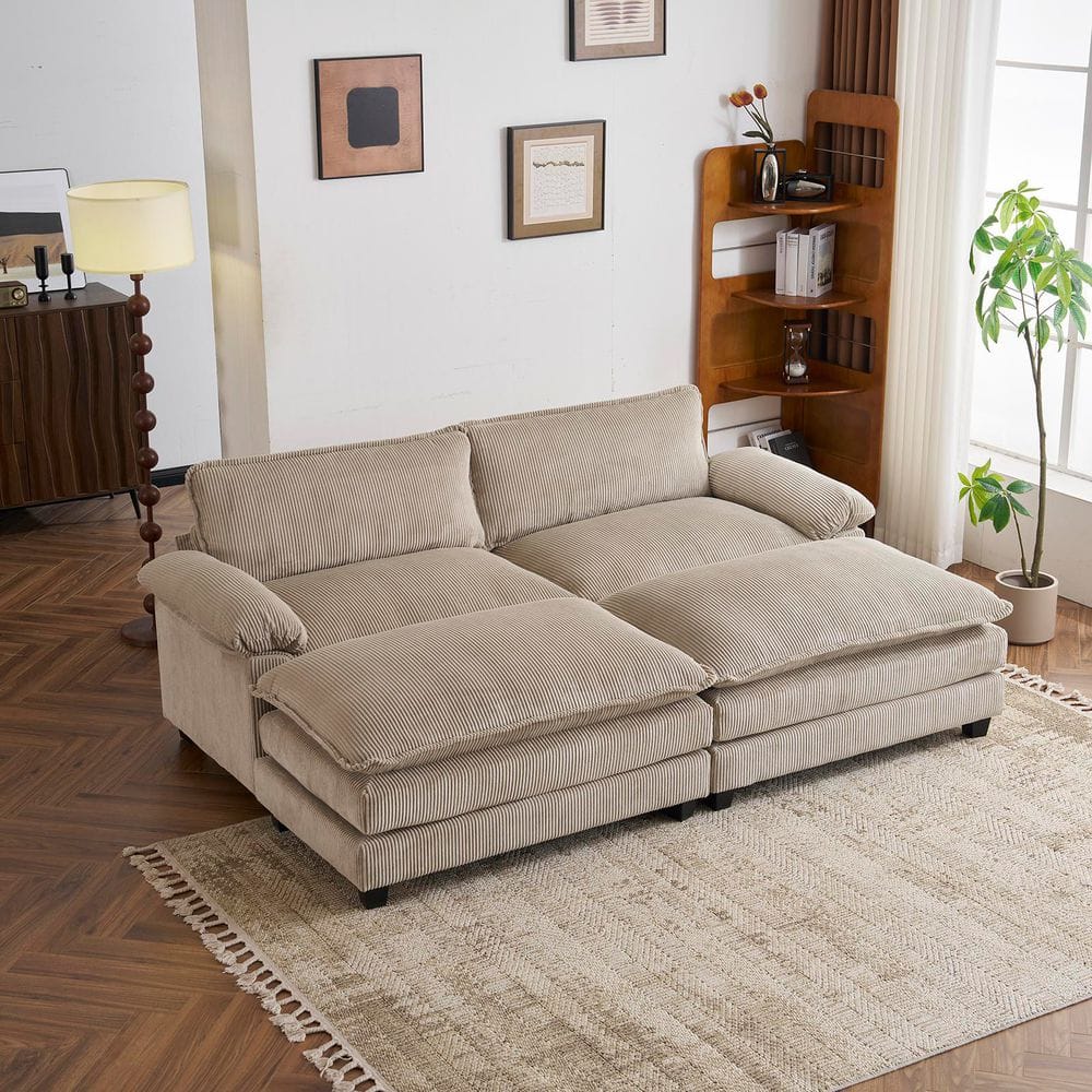 Multi-Cushion's Collection 90 in Wide Pillow Top Arm Corduroy Modern Sleeper Square Sofa with 2 Ottoman in Brown price history on PriceWatchPro