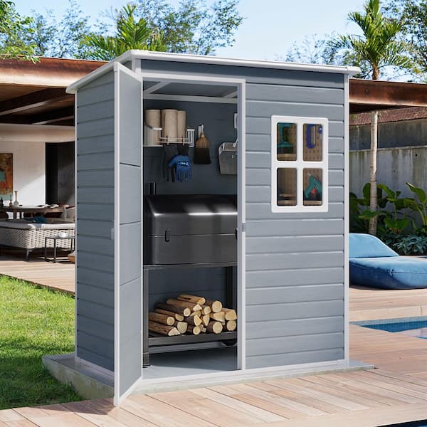 Lofka 5 ft. W x 3 ft. D Gray Resin Shed with Floor and Window