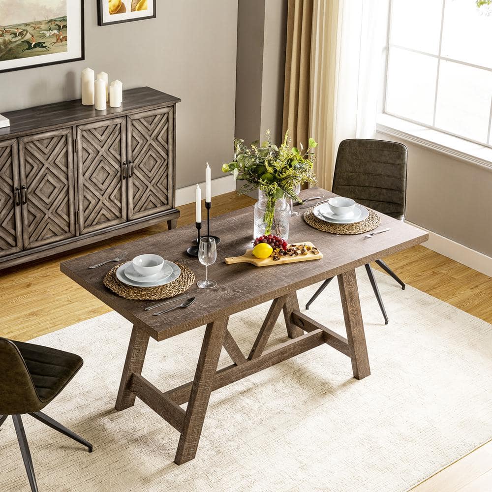 JAYDEN CREATION Gradivus 59 in. Oak Wood computer table Rectangle ...