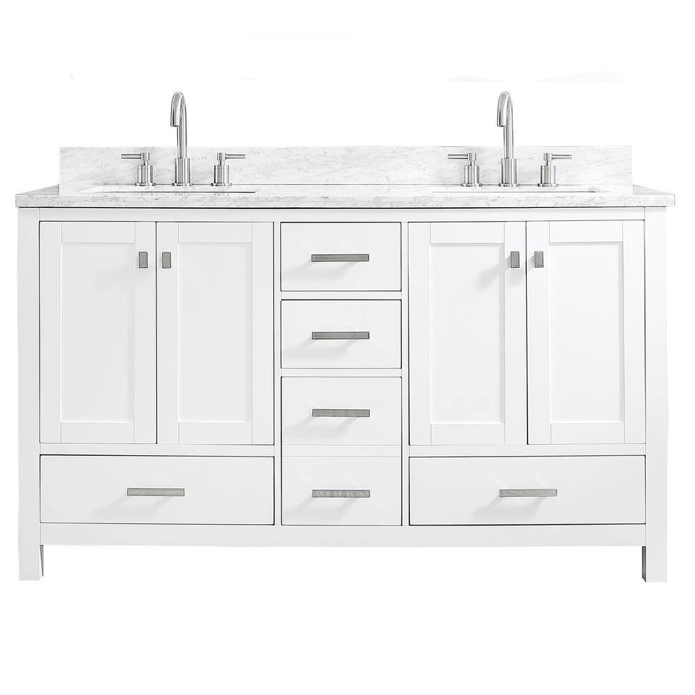 Astoria 60 in. W x 22 in. D x 35.4 in. H Free-standing Double Sinks Bath Vanity in White with Straight Marble Vanity Top