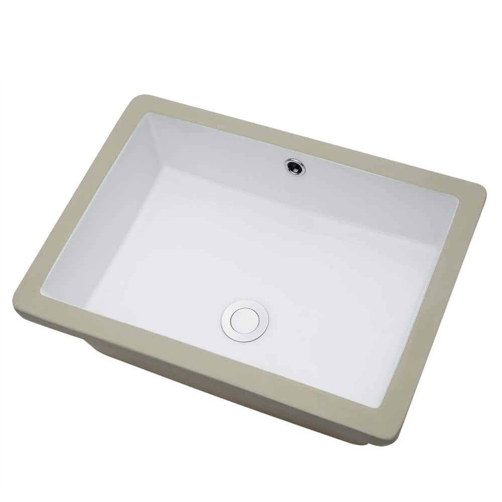 19.5" White Rectangular Ceramic Undermount Bathroom Sink