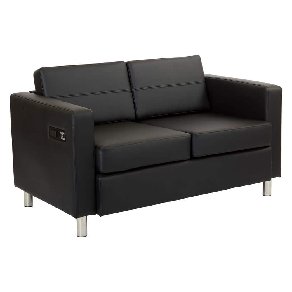 Atlantic Modern Black Faux Leather Loveseat with Charging Station