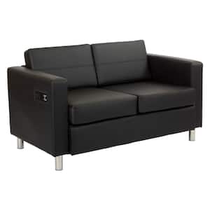 Atlantic 52 in. Black Faux Leather 2-Seat Loveseat with Charging Station