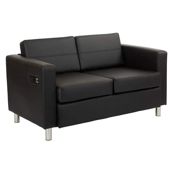 OSP Home Furnishings Atlantic 52 in. Black Faux Leather 2-Seat Loveseat with Charging Station