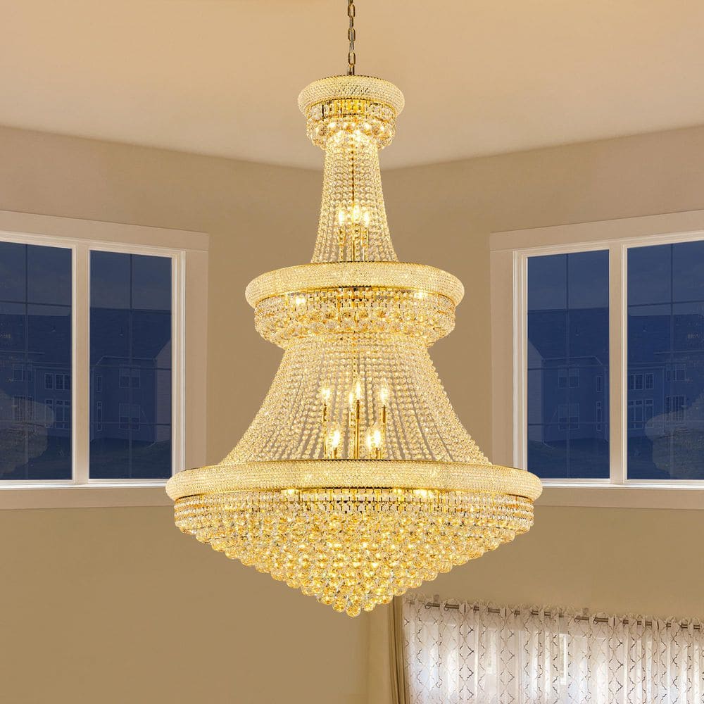 36-Light 42 in. Luxury Gold Crystal Chandelier with Crystal Shade, 3-Tier Empire Ceiling Light for Foyer Living Room price history on PriceWatchPro