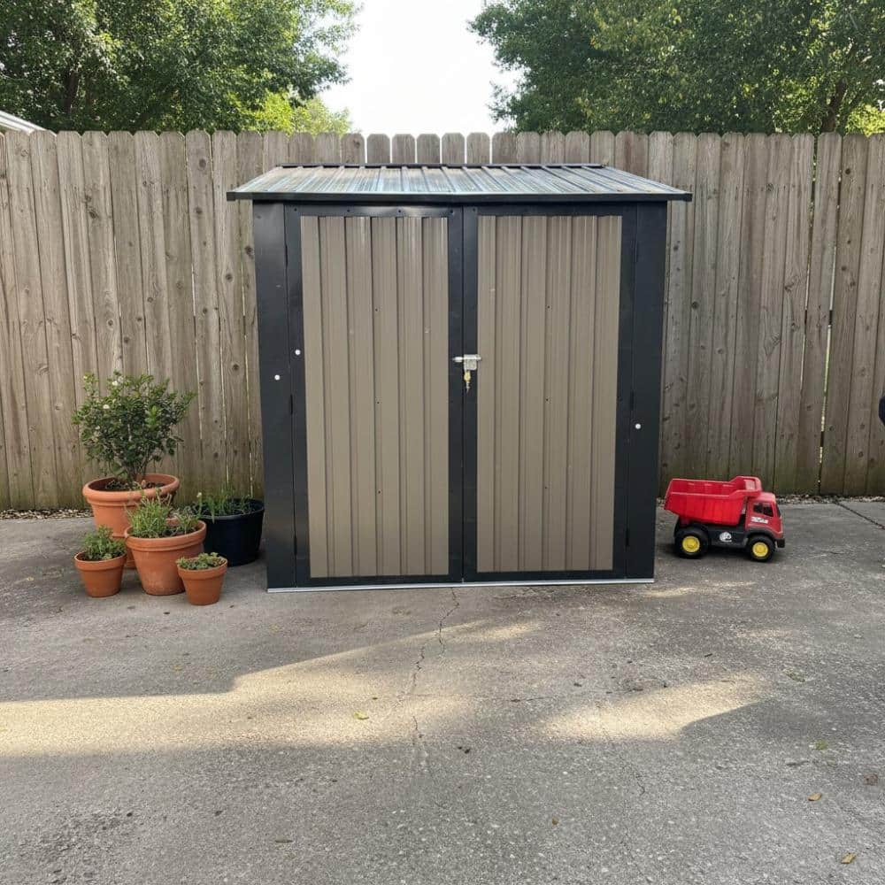 6x9 FT Brown Metal Heavy Duty Outdoor Storage Shed with 3 Windows