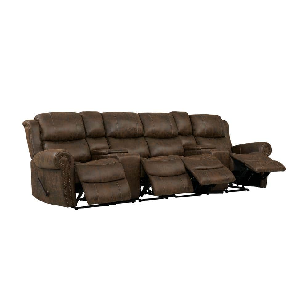 ProLounger Distressed Fog Gray Faux Leather 4Seat Rolled Arm Wall