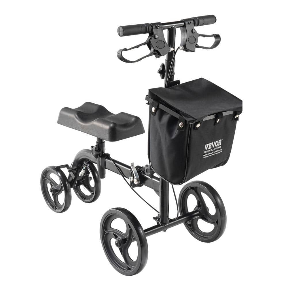 VEVOR Folding Knee Scooter Carbon Steel Steerable Walker with Height-Adjustable Handlebar and Knee Pad Rollator of 4 Wheels