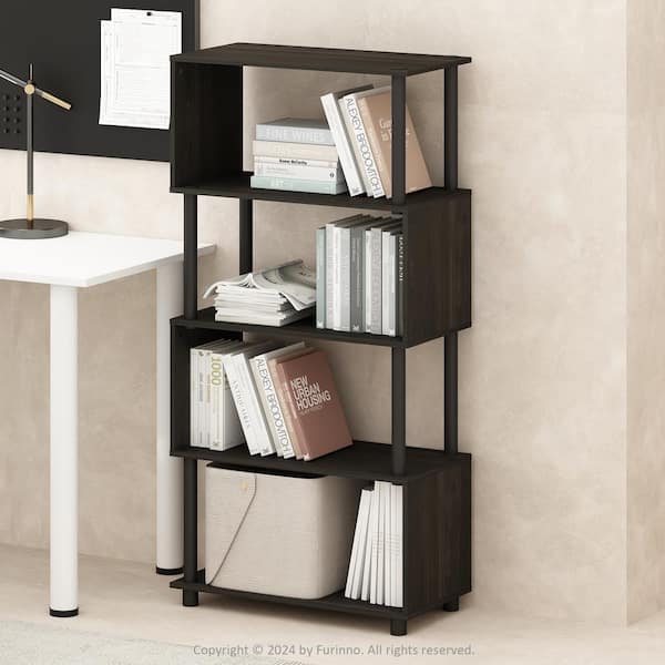 Furinno Reed 48 in. Tall Espresso Wood 5-Shelf Bookcase with S