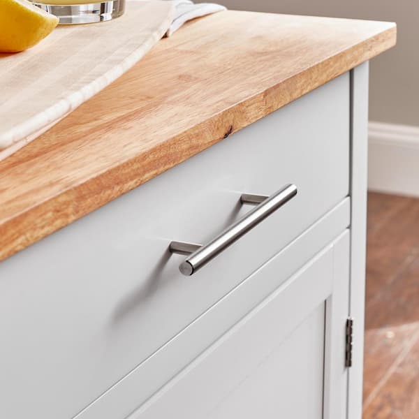 Glenville Small Cream White Rolling Kitchen Cart with Butcher Block Top and Single-Drawer Storage (24" W )