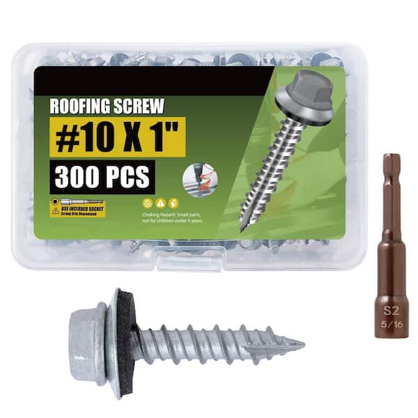 xinyoec 300-Pack Silver #10 x 1 in. Metal Roofing Screws with Hex