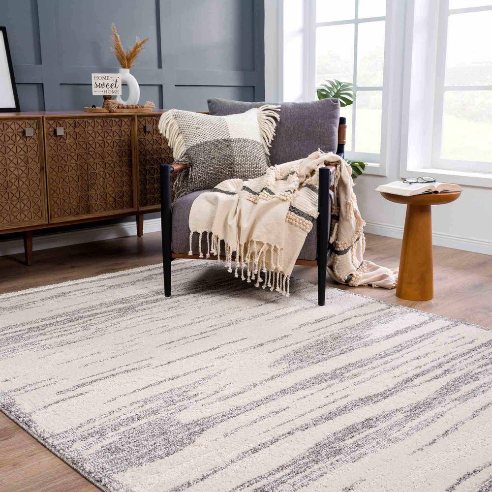 Gray and Beige Polypropylene Runner Rug 2'7" x 7'3"