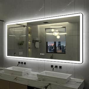 60 in. W x 28 in. H Rectangular Framed Front and Back LED Lighted Anti-Fog Wall Bathroom Vanity Mirror in Tempered Glass