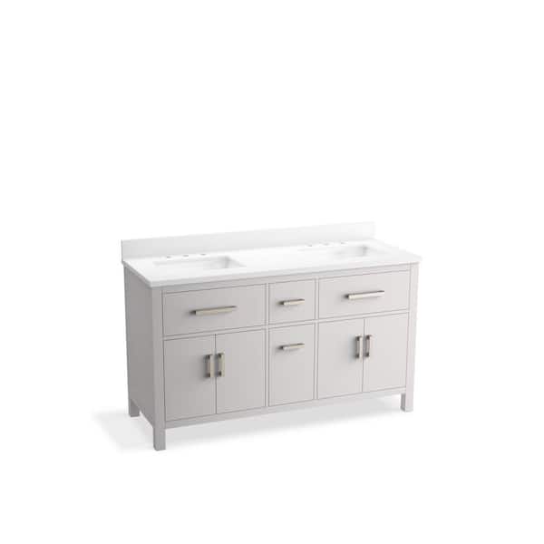 KOHLER Kresla 61in. Double Sink Freestanding Atmos Grey Bath Vanity with White Quartz Top Assembled