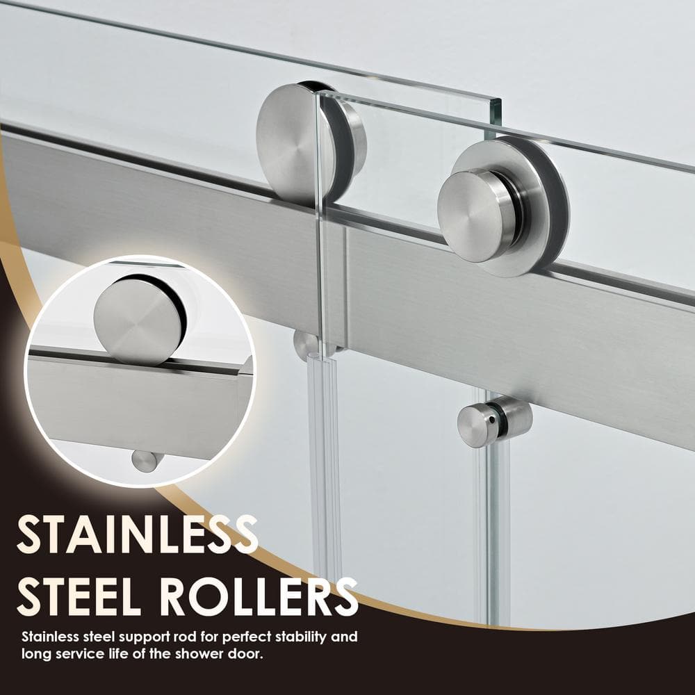 Bolani Frameless Clear Glass Shower Door with Brushed Nickel Hardware