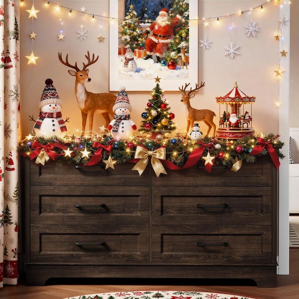 Hartin 52 in. Brown Dressers, Farmhouse Chest of Drawers with 6-Drawers