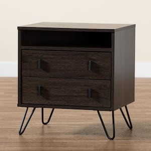 Glover 2-Drawer Dark Brown and Black Nightstand 21.7 in. H x 19.7 in. W x 15.7 in. D