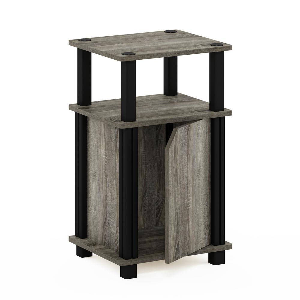 French Oak & Black Square End Table with Storage Shelf
