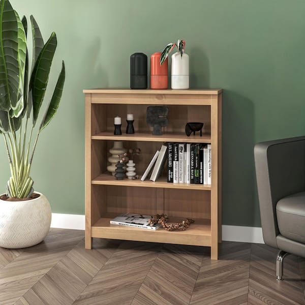 Classic 36in Tall Light Oak Solid Wood 3 Shelf Shaker Bookcase