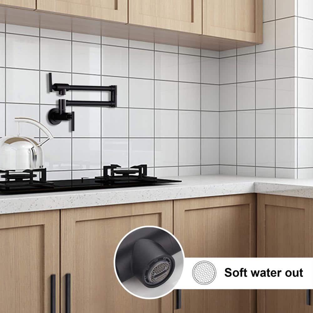 Matte Black Wall Mount Single Handle Pot Filler Faucet