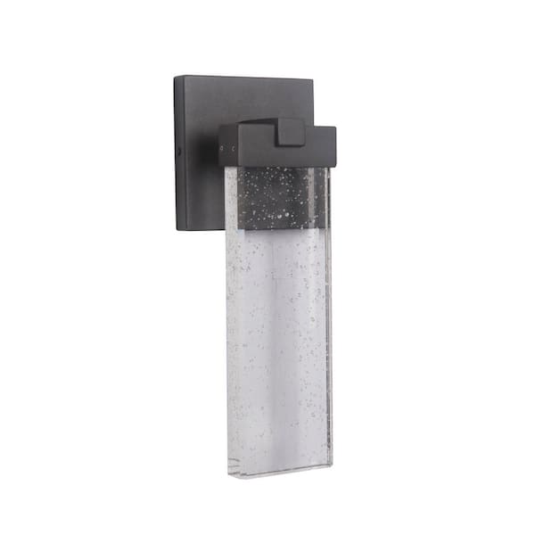 Aria 14.57 in. Textured Black Finish Outdoor Hardwired Integrated LED Wall Lantern Sconce w/ Oxygen Infused K-9 Crystal